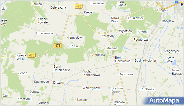 mapa Antonina gmina Poddębice, Antonina gmina Poddębice na mapie Targeo