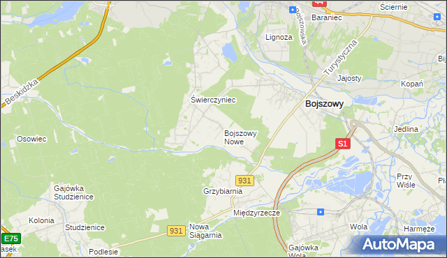 mapa Bojszowy Nowe, Bojszowy Nowe na mapie Targeo