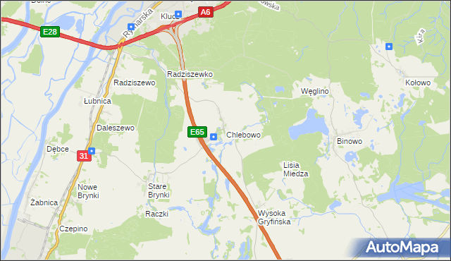 mapa Chlebowo gmina Gryfino, Chlebowo gmina Gryfino na mapie Targeo