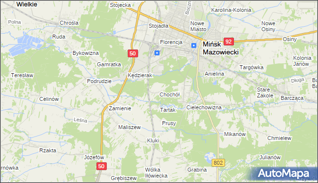 mapa Chochół gmina Mińsk Mazowiecki, Chochół gmina Mińsk Mazowiecki na mapie Targeo