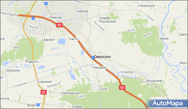 mapa Deszczno, Deszczno na mapie Targeo