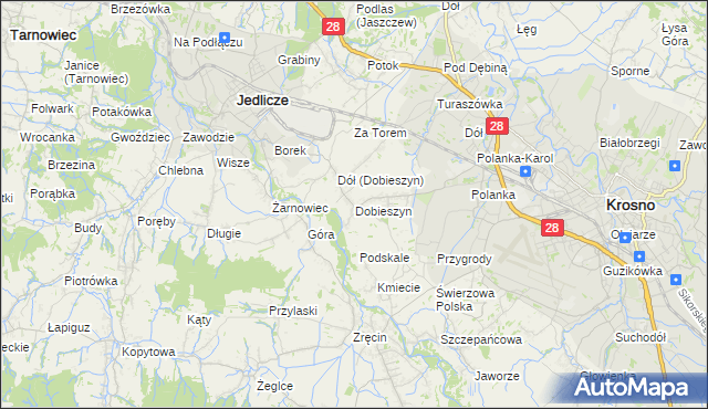 mapa Dobieszyn gmina Jedlicze, Dobieszyn gmina Jedlicze na mapie Targeo