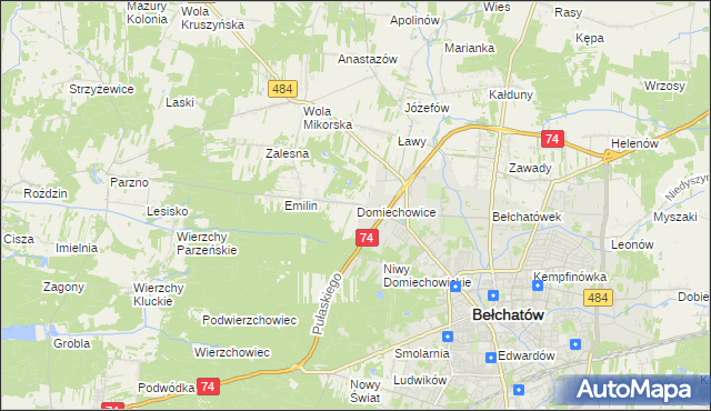 mapa Domiechowice, Domiechowice na mapie Targeo