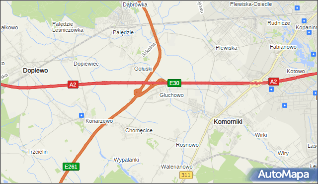 mapa Głuchowo gmina Komorniki, Głuchowo gmina Komorniki na mapie Targeo