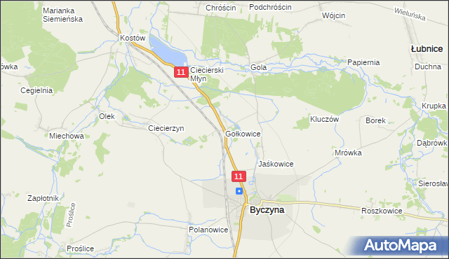mapa Gołkowice gmina Byczyna, Gołkowice gmina Byczyna na mapie Targeo