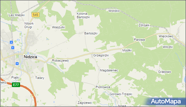 mapa Grzegórzki gmina Nidzica, Grzegórzki gmina Nidzica na mapie Targeo