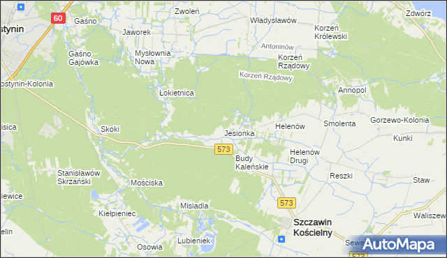 mapa Jesionka gmina Szczawin Kościelny, Jesionka gmina Szczawin Kościelny na mapie Targeo