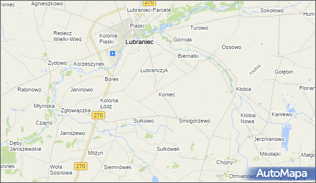 mapa Koniec gmina Lubraniec, Koniec gmina Lubraniec na mapie Targeo