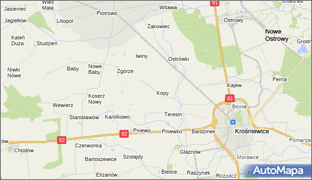 mapa Kopy gmina Krośniewice, Kopy gmina Krośniewice na mapie Targeo