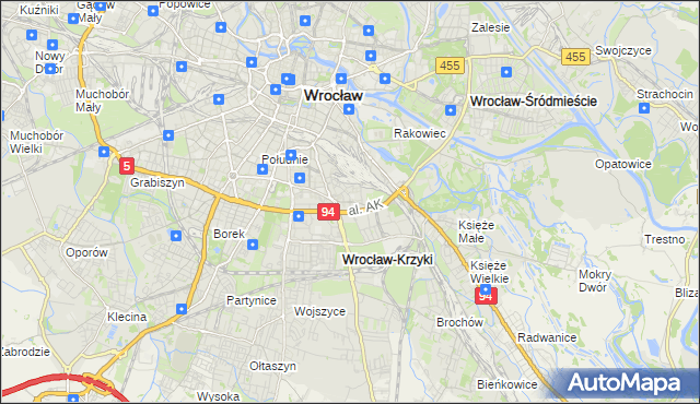 mapa Krzyki gmina Wrocław, Krzyki gmina Wrocław na mapie Targeo