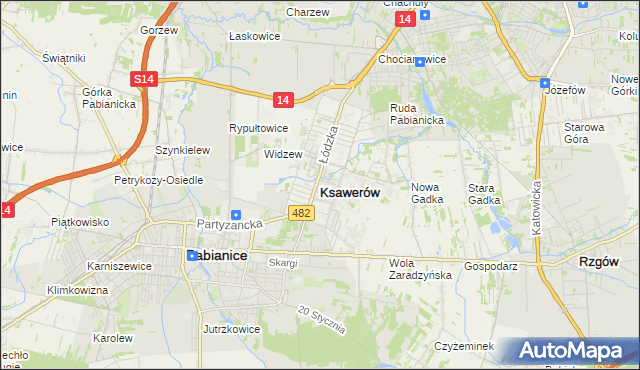 mapa Ksawerów powiat pabianicki, Ksawerów powiat pabianicki na mapie Targeo