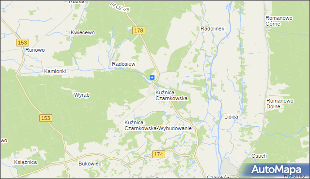 mapa Kuźnica Czarnkowska, Kuźnica Czarnkowska na mapie Targeo