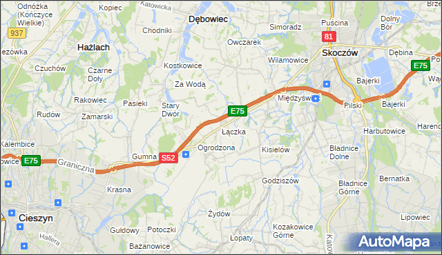 mapa Łączka gmina Dębowiec, Łączka gmina Dębowiec na mapie Targeo