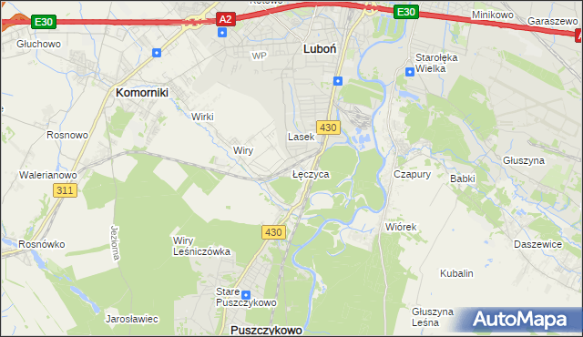 mapa Łęczyca gmina Komorniki, Łęczyca gmina Komorniki na mapie Targeo