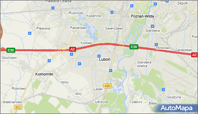 mapa Luboń powiat poznański, Luboń powiat poznański na mapie Targeo