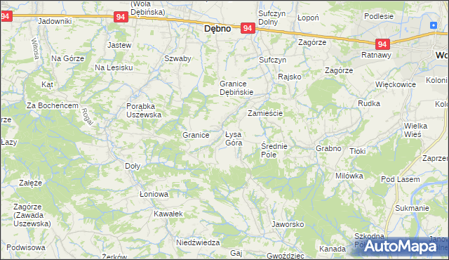 mapa Łysa Góra gmina Dębno, Łysa Góra gmina Dębno na mapie Targeo