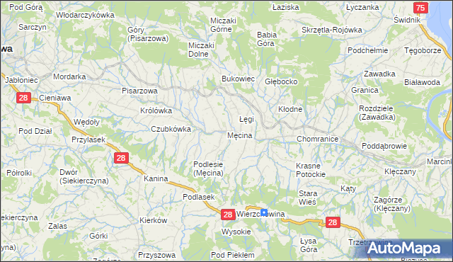 mapa Męcina, Męcina na mapie Targeo