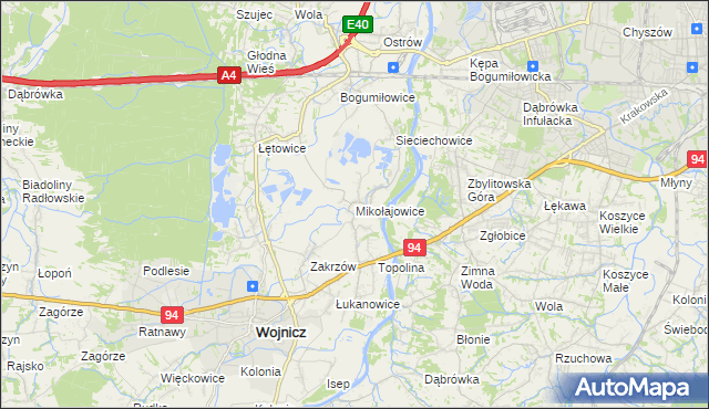 mapa Mikołajowice gmina Wierzchosławice, Mikołajowice gmina Wierzchosławice na mapie Targeo