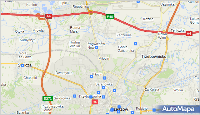 mapa Miłocin gmina Głogów Małopolski, Miłocin gmina Głogów Małopolski na mapie Targeo