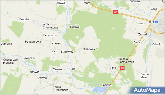 mapa Olszewnica gmina Borki, Olszewnica gmina Borki na mapie Targeo