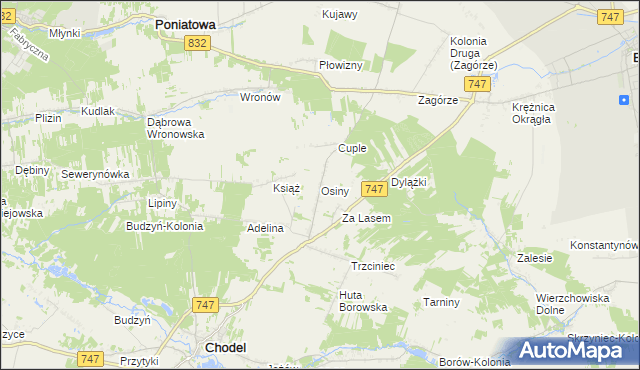 mapa Osiny gmina Chodel, Osiny gmina Chodel na mapie Targeo