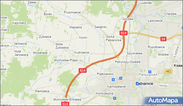 mapa Petrykozy gmina Pabianice, Petrykozy gmina Pabianice na mapie Targeo