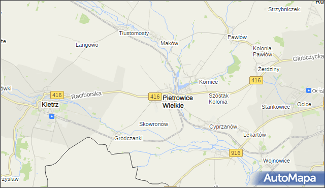 mapa Pietrowice Wielkie, Pietrowice Wielkie na mapie Targeo