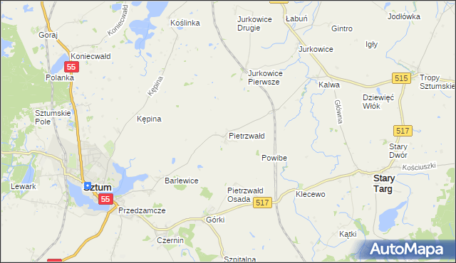 mapa Pietrzwałd gmina Sztum, Pietrzwałd gmina Sztum na mapie Targeo