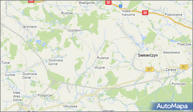 mapa Rudzica gmina Siekierczyn, Rudzica gmina Siekierczyn na mapie Targeo