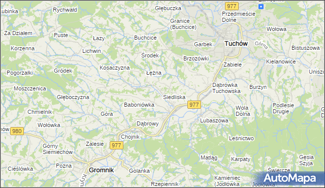 mapa Siedliska gmina Tuchów, Siedliska gmina Tuchów na mapie Targeo