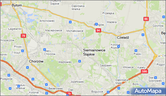 mapa Siemianowice Śląskie, Siemianowice Śląskie na mapie Targeo