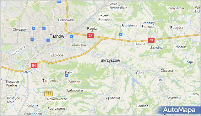 mapa Skrzyszów powiat tarnowski, Skrzyszów powiat tarnowski na mapie Targeo