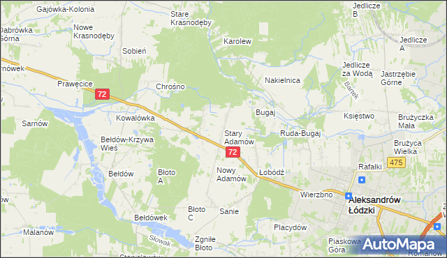 mapa Stary Adamów gmina Aleksandrów Łódzki, Stary Adamów gmina Aleksandrów Łódzki na mapie Targeo