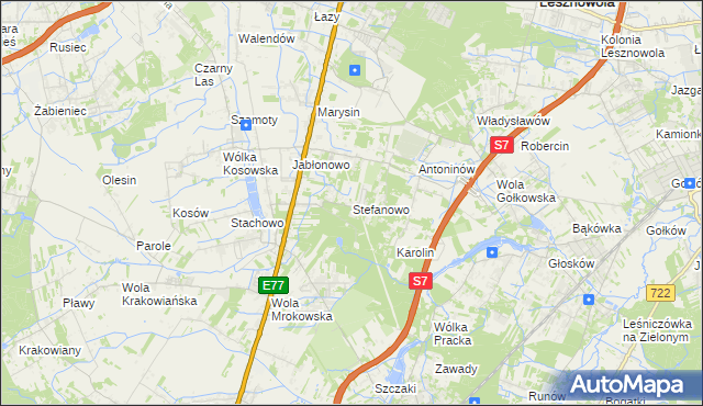 mapa Stefanowo gmina Lesznowola, Stefanowo gmina Lesznowola na mapie Targeo