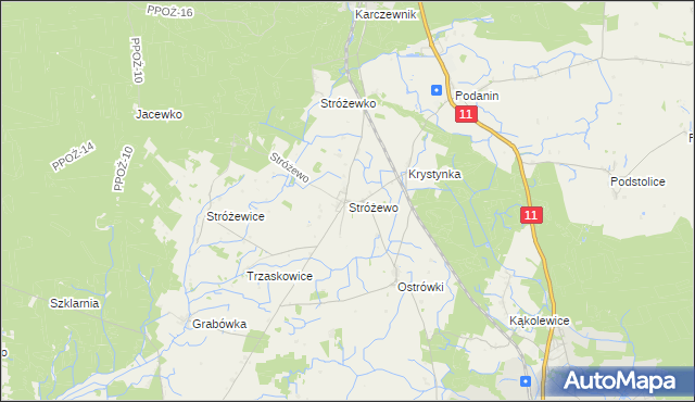 mapa Stróżewo gmina Chodzież, Stróżewo gmina Chodzież na mapie Targeo