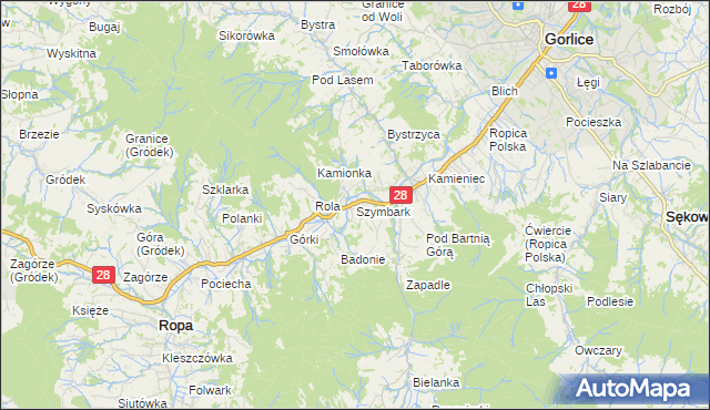 mapa Szymbark gmina Gorlice, Szymbark gmina Gorlice na mapie Targeo