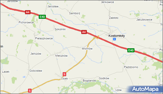 mapa Wichrów gmina Kostomłoty, Wichrów gmina Kostomłoty na mapie Targeo