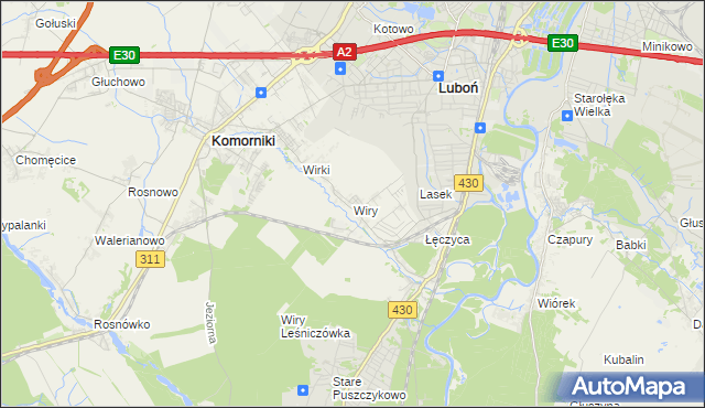 mapa Wiry gmina Komorniki, Wiry gmina Komorniki na mapie Targeo