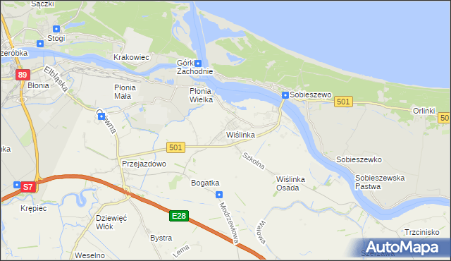 mapa Wiślinka, Wiślinka na mapie Targeo