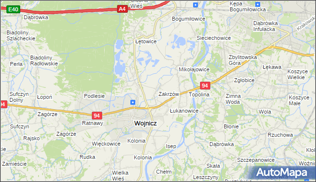 mapa Zakrzów gmina Wojnicz, Zakrzów gmina Wojnicz na mapie Targeo