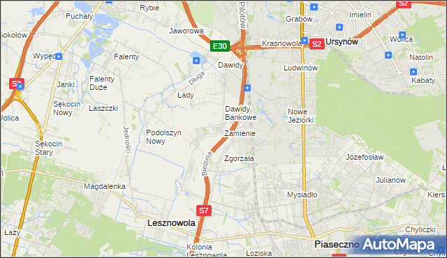 mapa Zamienie gmina Lesznowola, Zamienie gmina Lesznowola na mapie Targeo