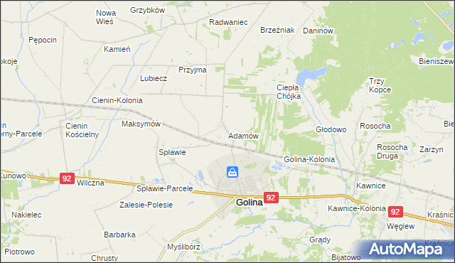 mapa Adamów gmina Golina, Adamów gmina Golina na mapie Targeo