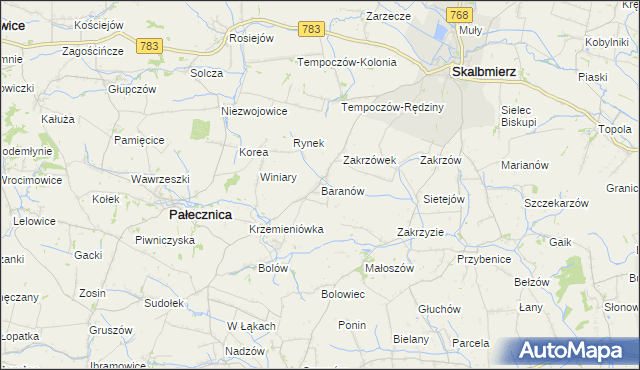 mapa Baranów gmina Skalbmierz, Baranów gmina Skalbmierz na mapie Targeo