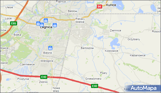 mapa Bartoszów gmina Legnickie Pole, Bartoszów gmina Legnickie Pole na mapie Targeo