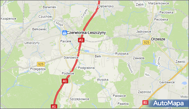 mapa Bełk gmina Czerwionka-Leszczyny, Bełk gmina Czerwionka-Leszczyny na mapie Targeo