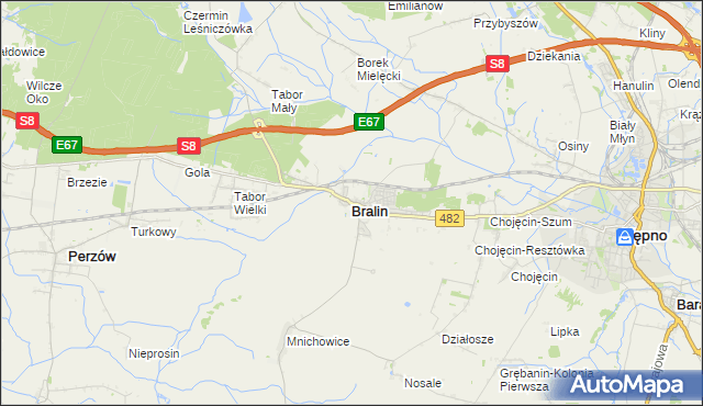 mapa Bralin powiat kępiński, Bralin powiat kępiński na mapie Targeo