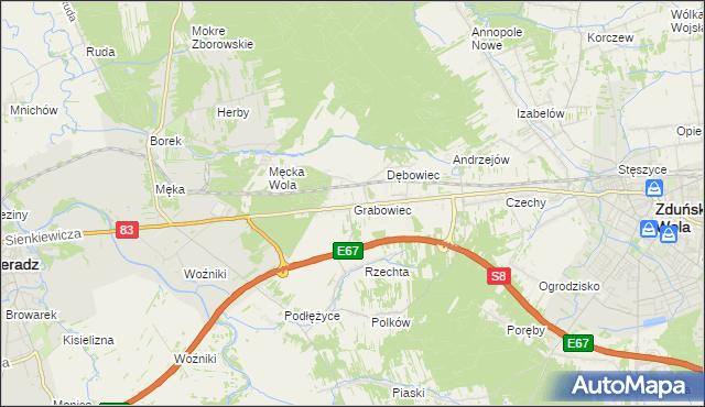 mapa Grabowiec gmina Sieradz, Grabowiec gmina Sieradz na mapie Targeo