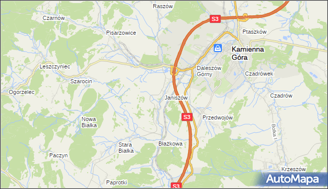 mapa Janiszów gmina Kamienna Góra, Janiszów gmina Kamienna Góra na mapie Targeo