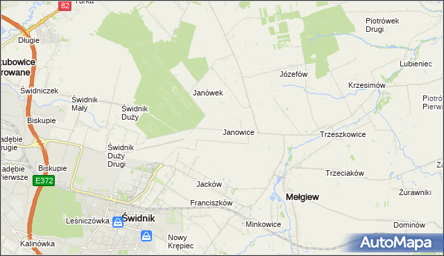 mapa Janowice gmina Mełgiew, Janowice gmina Mełgiew na mapie Targeo