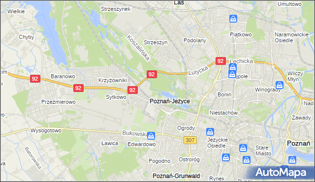 mapa Jeżyce gmina Poznań, Jeżyce gmina Poznań na mapie Targeo